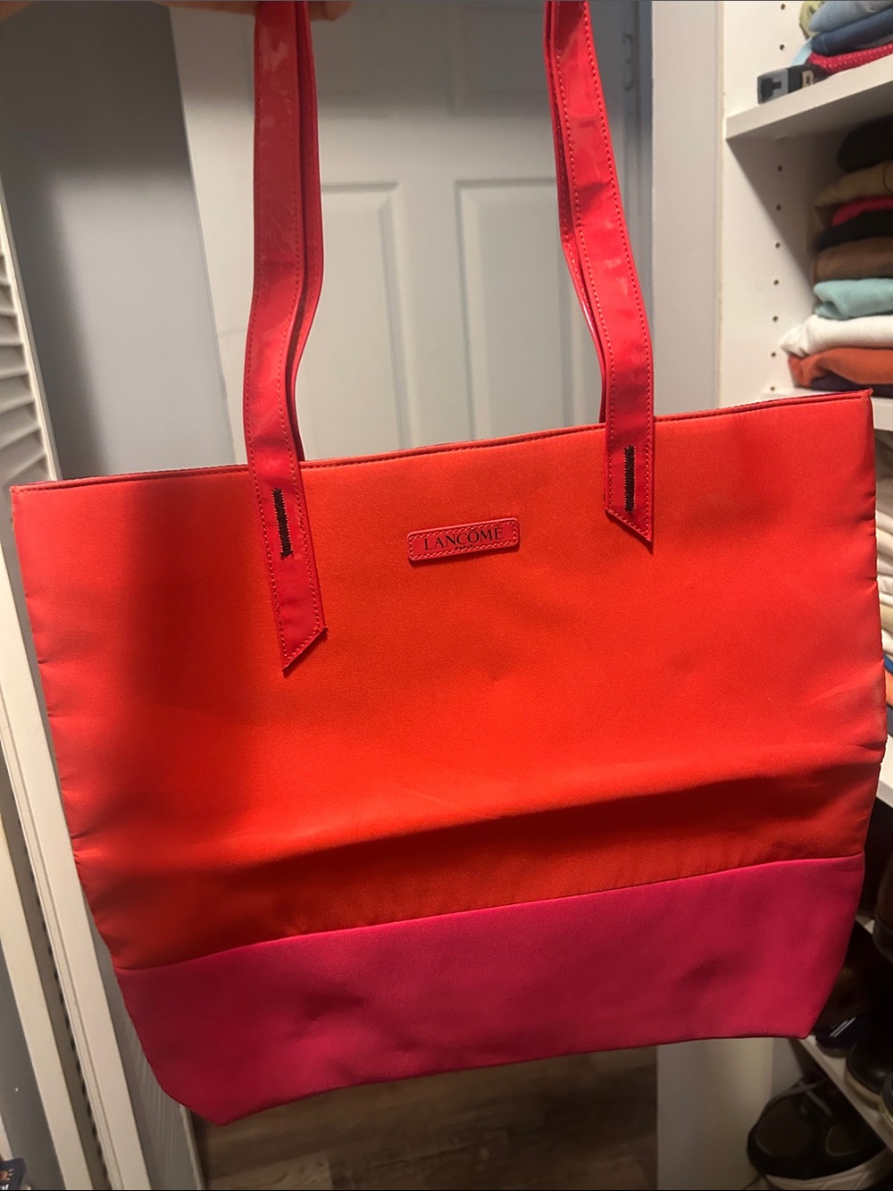 Lancome Red and Pink Two-Tone Tote